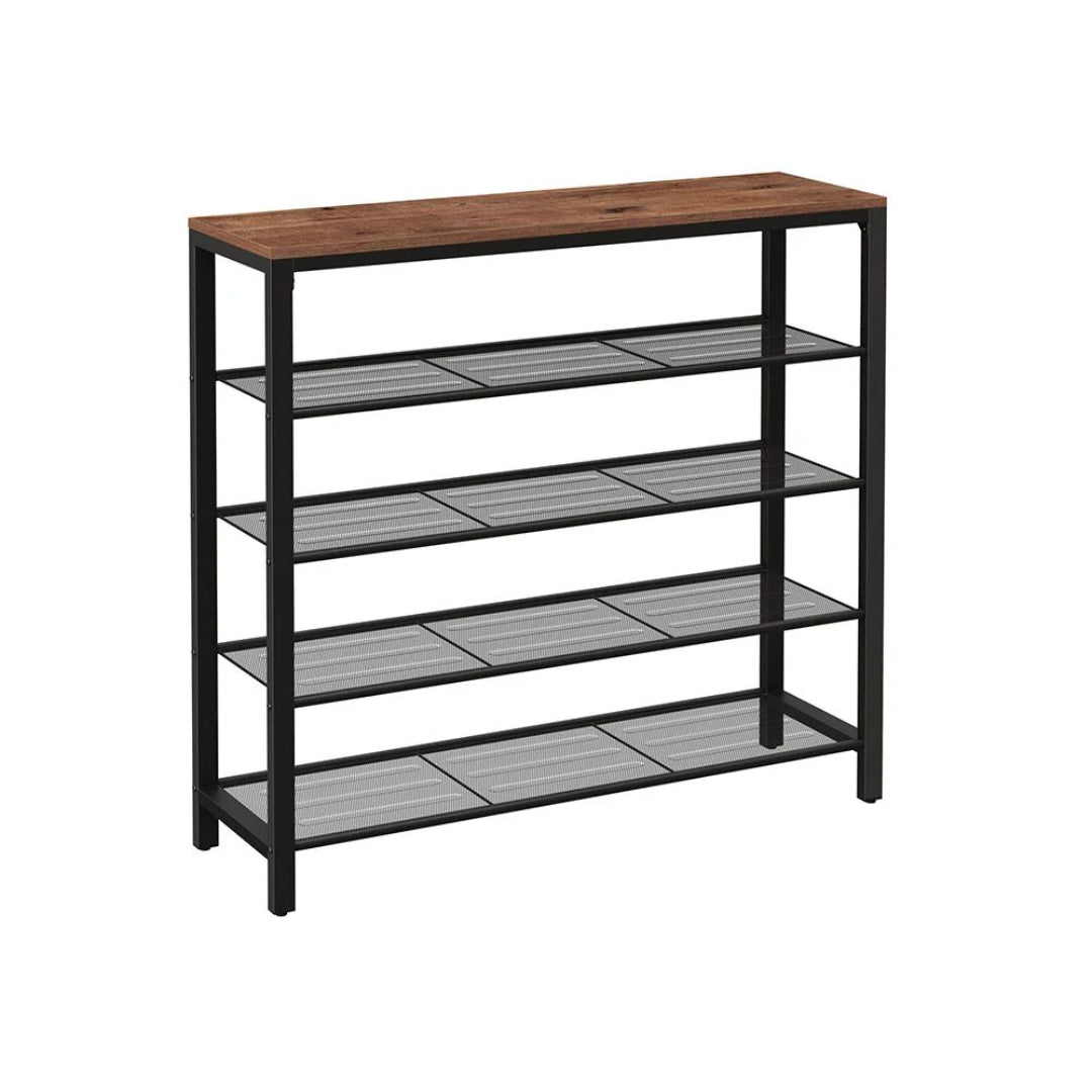 5 Tier Shoe Rack With Mesh Shelves & Storage Top Organizer