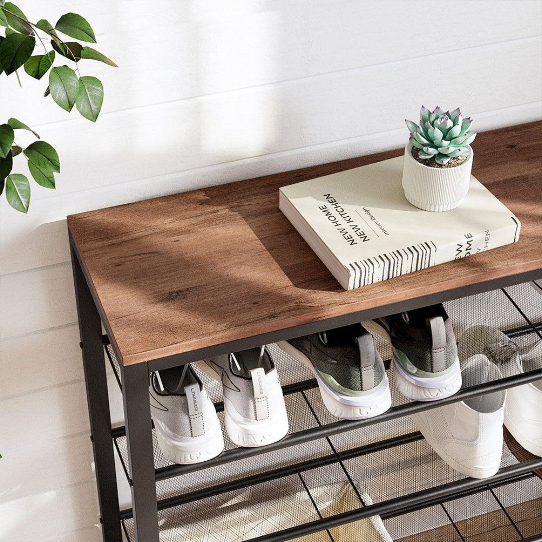 5 Tier Shoe Rack With Mesh Shelves & Storage Top Organizer