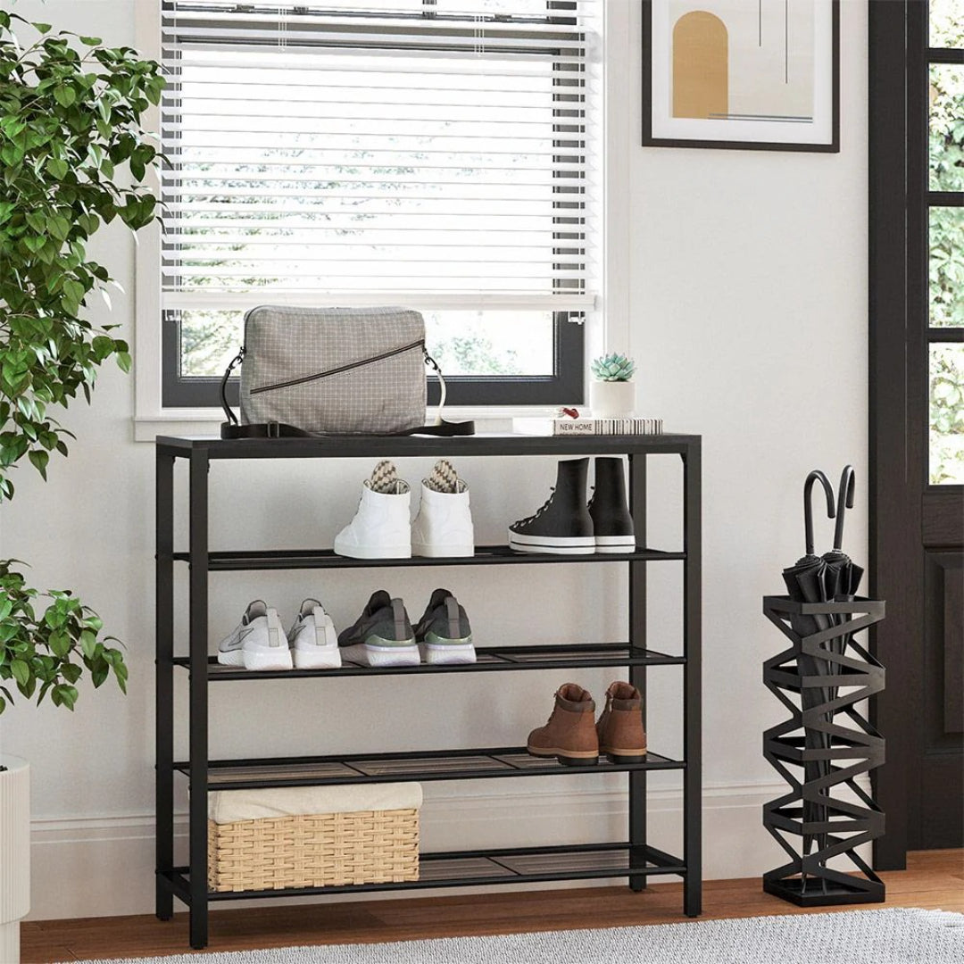 5 Tier Shoe Rack With Mesh Shelves & Storage Top Organizer