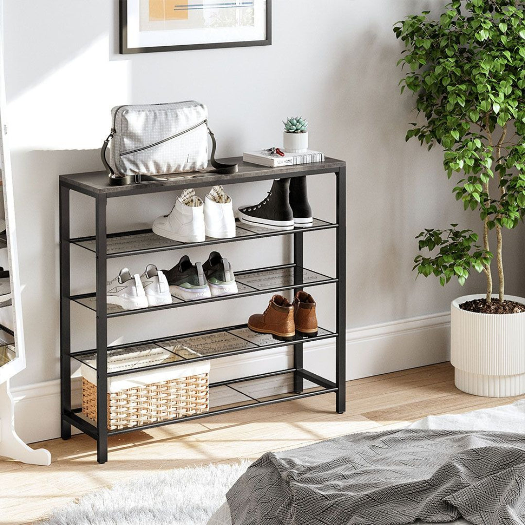 5 Tier Shoe Rack With Mesh Shelves & Storage Top Organizer