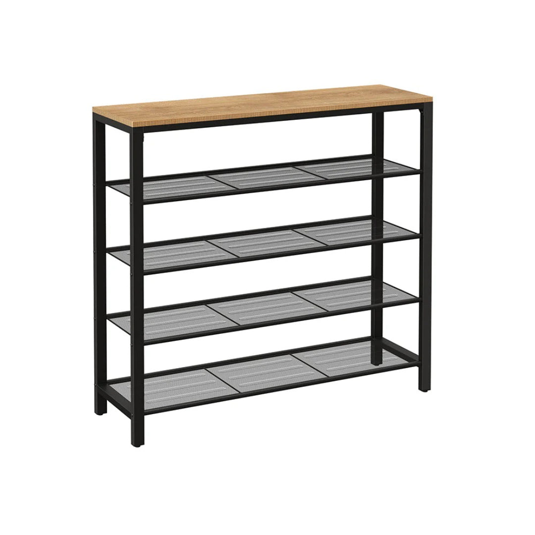 5 Tier Shoe Rack With Mesh Shelves & Storage Top Organizer
