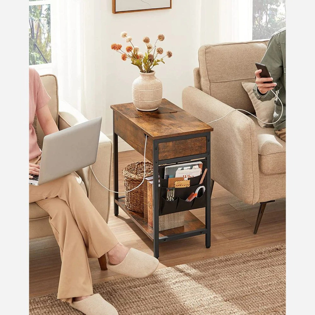 End Table With USB Ports And Power Outlets Storage Shelf