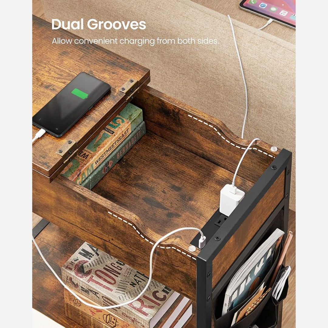End Table With USB Ports And Power Outlets Storage Shelf