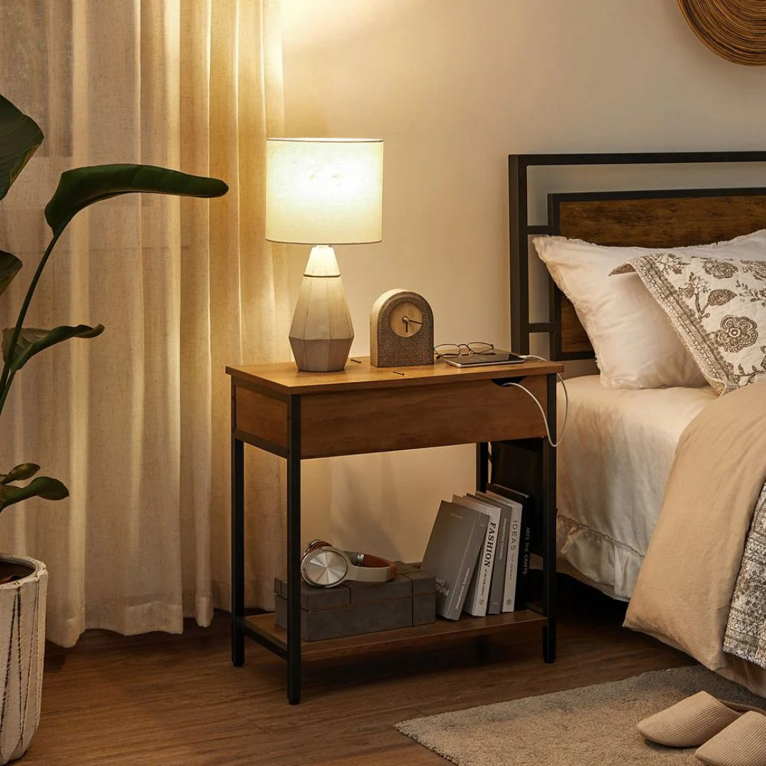 End Table With USB Ports And Power Outlets Storage Shelf