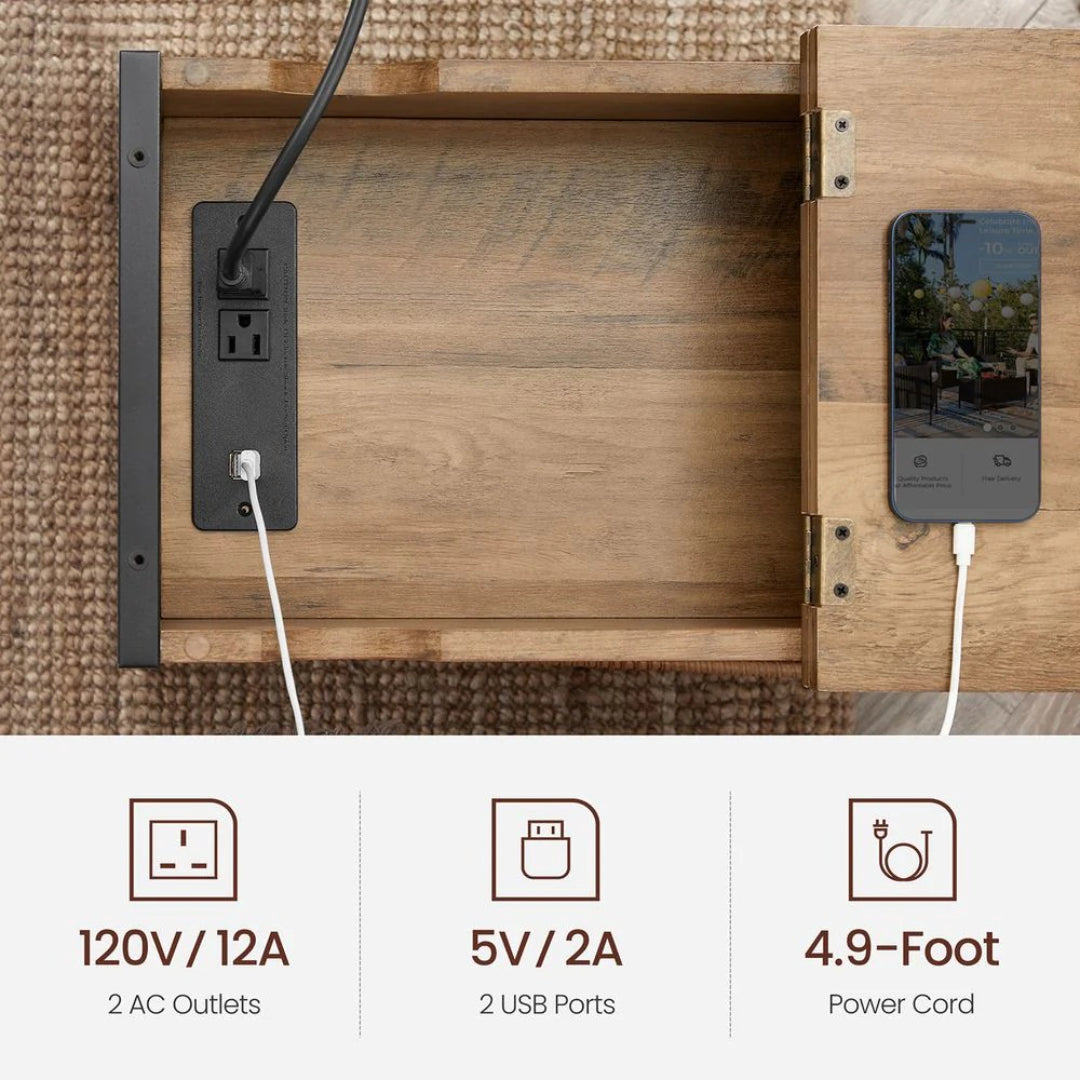End Table With USB Ports And Power Outlets Storage Shelf