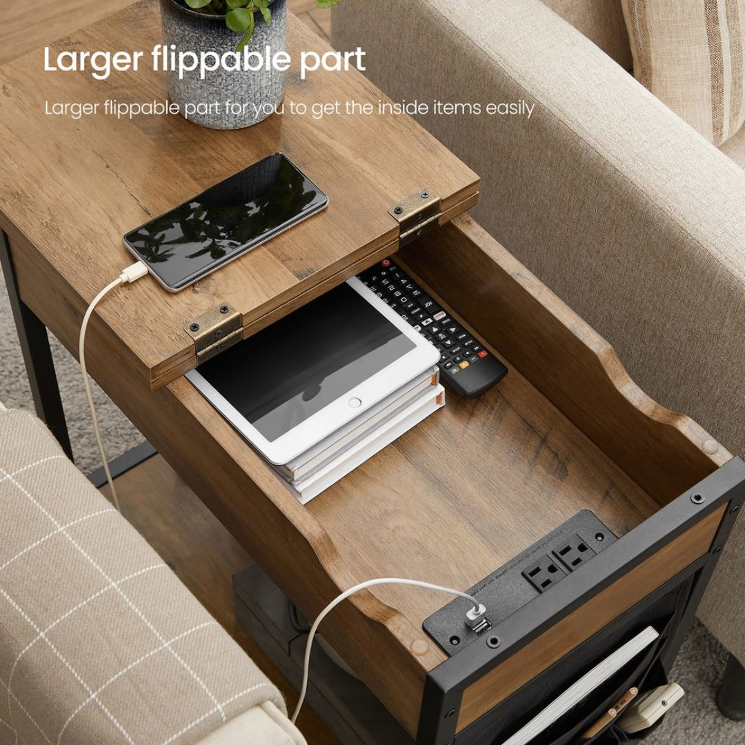 End Table With USB Ports And Power Outlets Storage Shelf