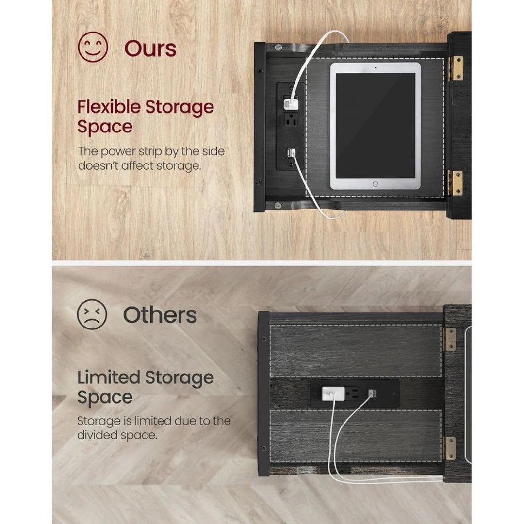 End Table With USB Ports And Power Outlets Storage Shelf