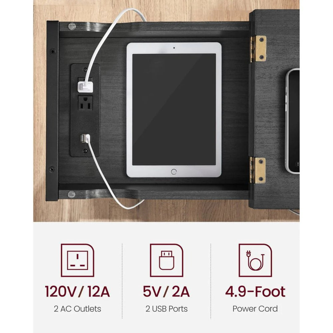 End Table With USB Ports And Power Outlets Storage Shelf