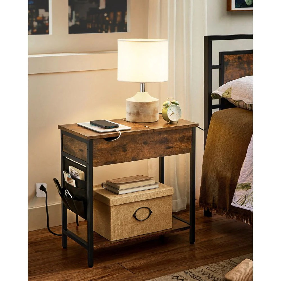 End Table With USB Ports And Power Outlets Storage Shelf