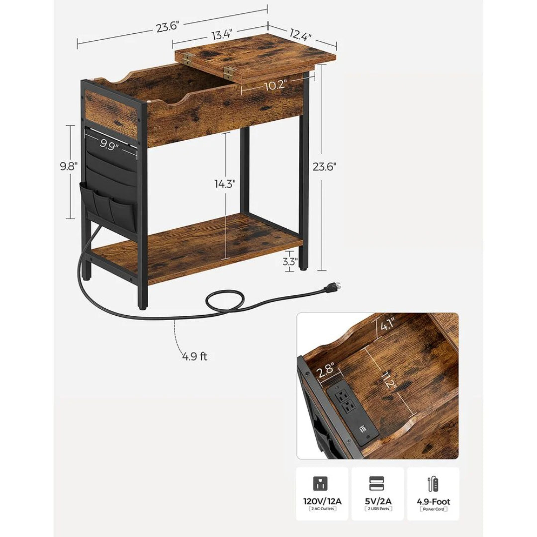 End Table With USB Ports And Power Outlets Storage Shelf