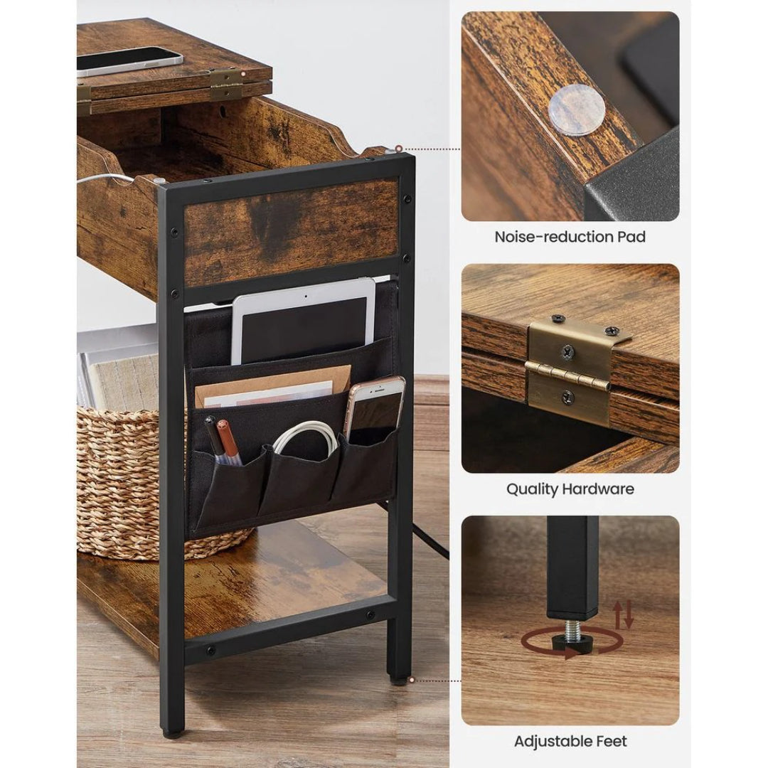 End Table With USB Ports And Power Outlets Storage Shelf