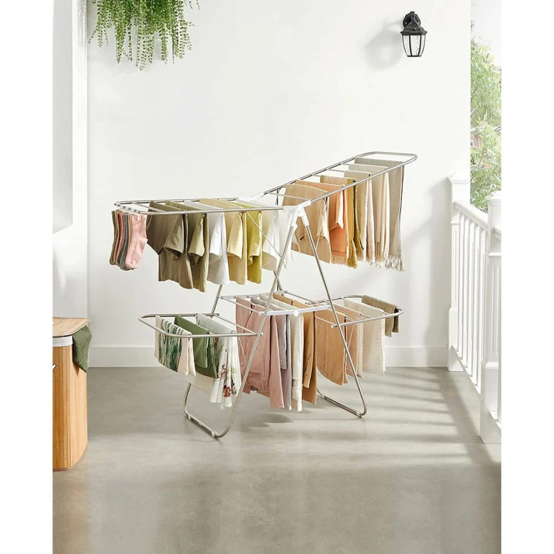 Clothes Drying Rack Foldable 2-Level With Adjustable Wings 67.3in