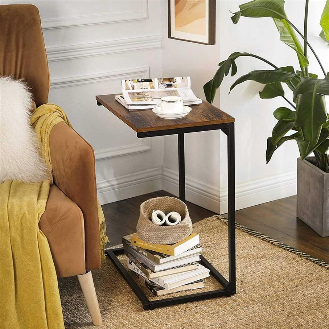 C-Shaped End Table for Couch or Sofa, Rustic Laptop Side Table