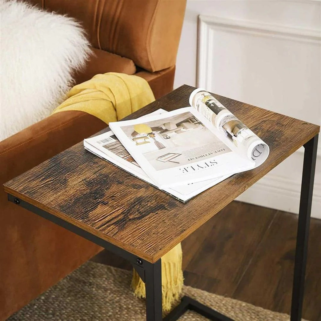 C-Shaped End Table for Couch or Sofa, Rustic Laptop Side Table