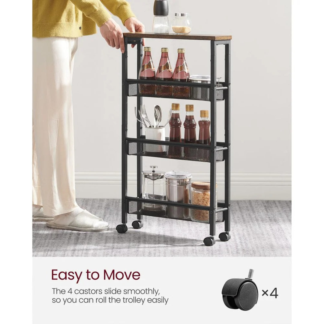 Slim Rolling Storage Cart 4 Or 5 Tier Narrow Utility