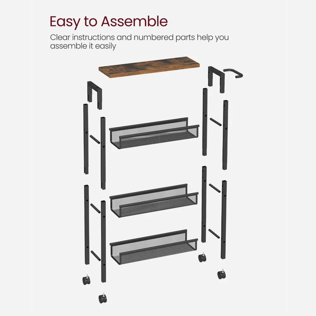 Slim Rolling Storage Cart 4 Or 5 Tier Narrow Utility