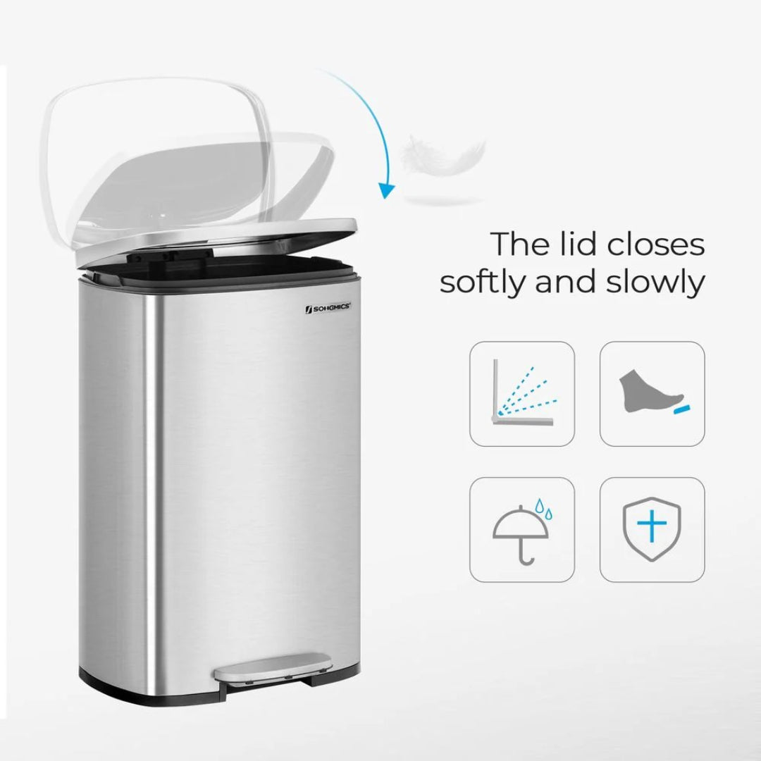 13-Gallon Stainless Steel Step Trash Can with Soft-Close Lid