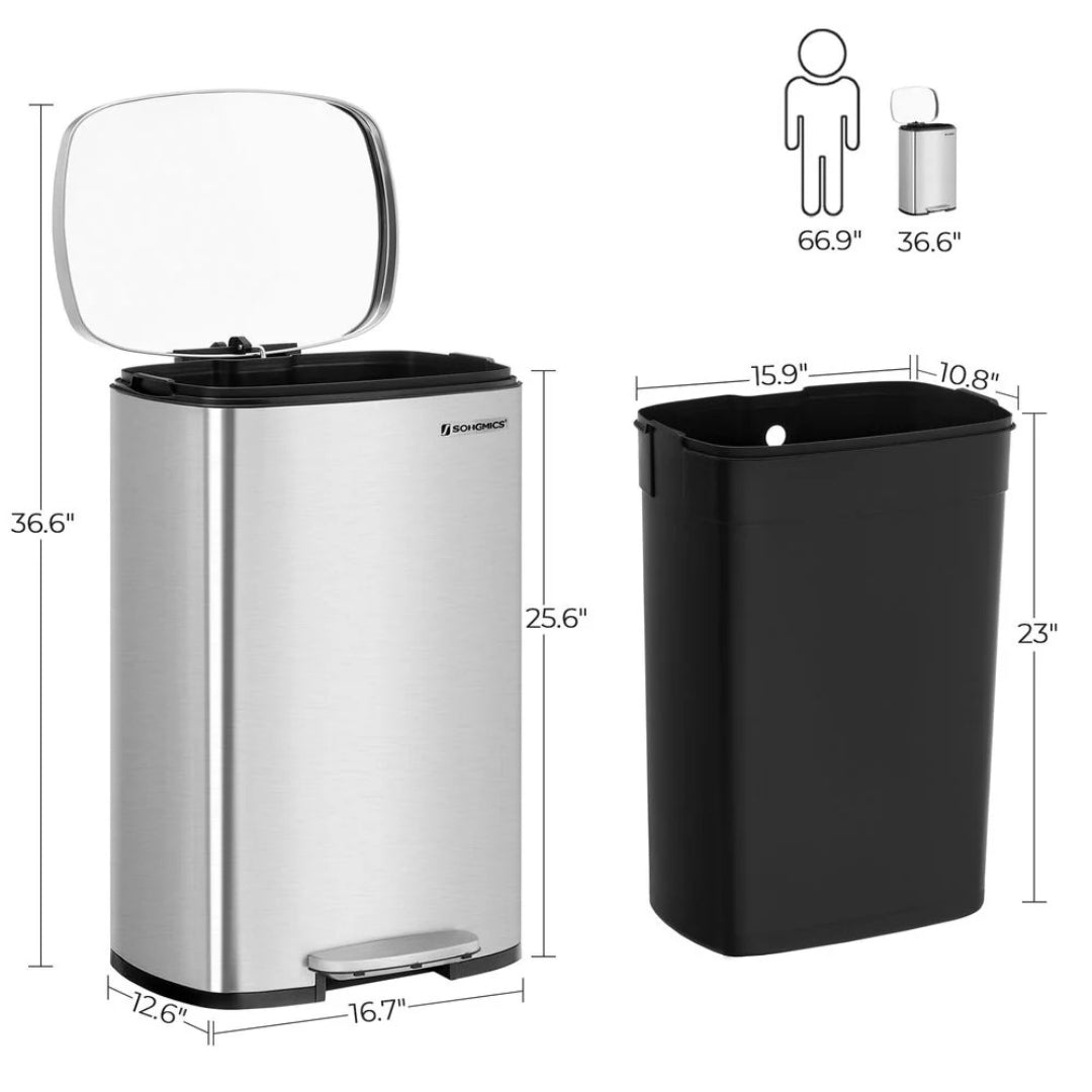 13-Gallon Stainless Steel Step Trash Can with Soft-Close Lid