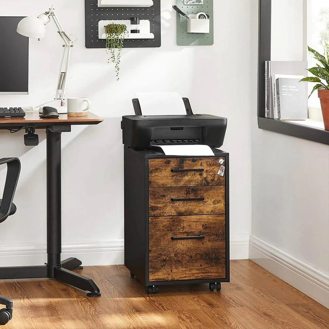 Office Filing Cabinet With Lock, 3 Drawer Mobile Storage Unit