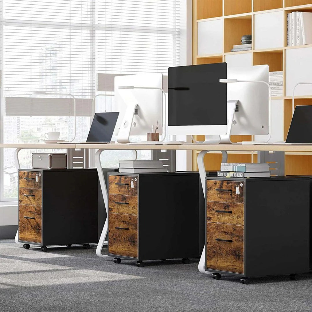 Office Filing Cabinet With Lock, 3 Drawer Mobile Storage Unit